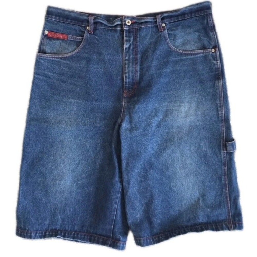 Vintage Y2K DELF Jean Innovation Baggy Denim Shorts Jorts 42W Blue Skater